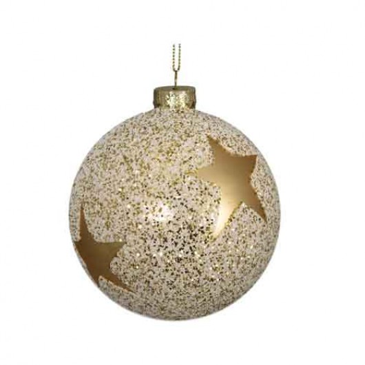 Γυάλινη μπάλα λευκή με χρυσό αστέρι 8cm